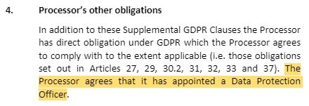 Caci Supplemental GDPR Clauses: Processor&#039;s other obligations - DPO