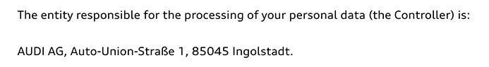Audi Privacy Policy: Controller contact section