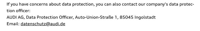 Audi Privacy Policy: DPO contact section