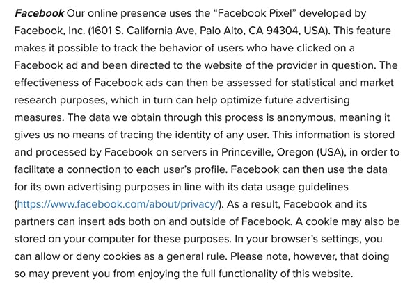 Celonis Privacy Policy: Facebook clause