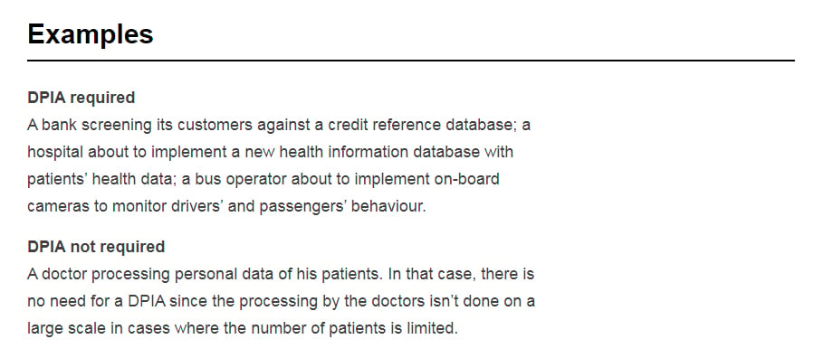 European Commission: Example of when a DPIA is and is not required