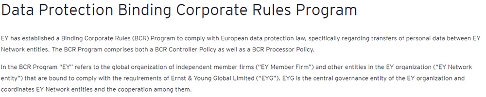 EY Data Protection Binding Corporate Rules Program intro clause