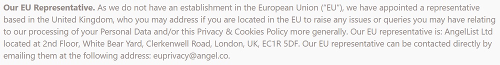 Product Hunt Privacy Policy: EU Representative clause