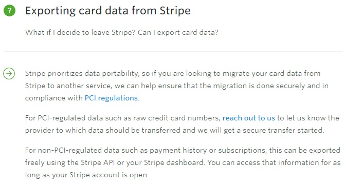 Stripe Support: Instructions for exporting card data from Stripe