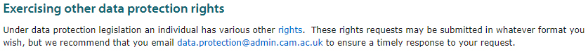 University of Cambridge: Making a Subject Access Request - Exercising other rights section