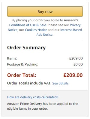 Amazon UK checkout screen showing Privacy Policy link