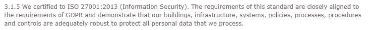 CIPFA GDPR Compliance Statement: Certified to ISO for information security measures section