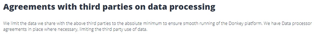 Donkey Republic GDPR Compliance Statement: Agreements with third parties on data processing section