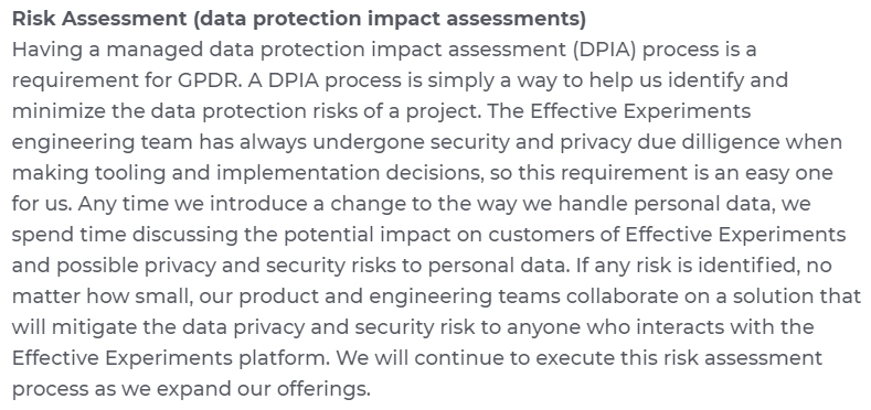 Effective Experiments GDPR Compliance Statement: Risk Assessment DPIA section