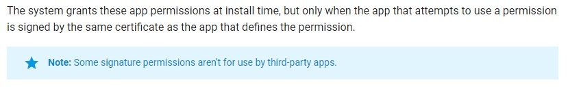 Google Android Developers documentation: Permissions overview - Signature definition