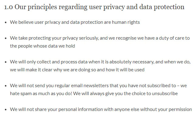 IIED Privacy Policy: Principles regarding user privacy and data protection clause