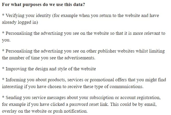 Independent Privacy Policy: Excerpt of For what purposes do we use this data clause