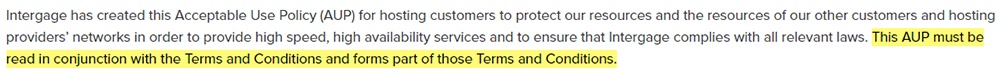 Intergage Limited Acceptable Use Policy: Introduction clause mentioning Terms and Conditions