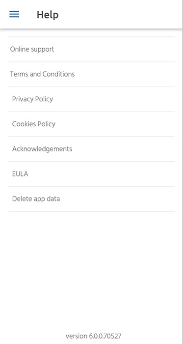 Screenshot of Just Eat app Help menu