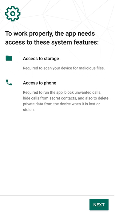 Kaspersky app permission request screen