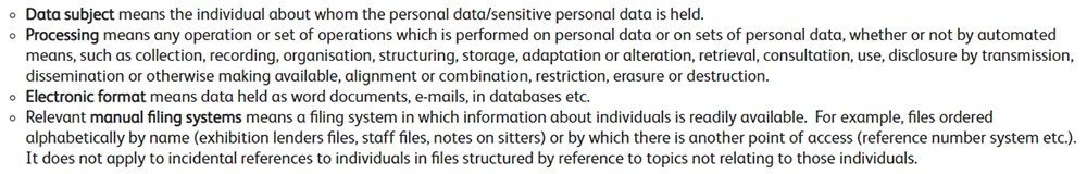 National Portrait Gallery Data Protection Policy: Definitions clause excerpt