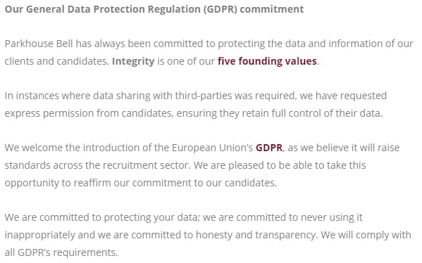 Parkhouse Bell GDPR Commitment