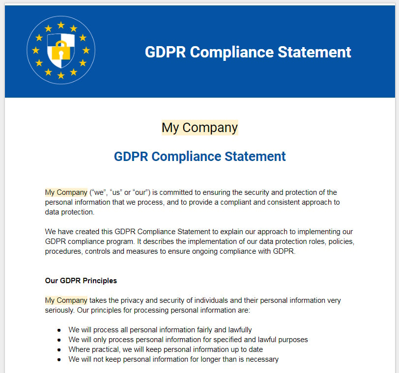 Sample: GDPR Compliance Statement Template