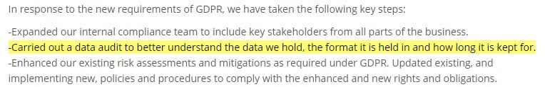 SICL GDPR Public Statement: Data audit section