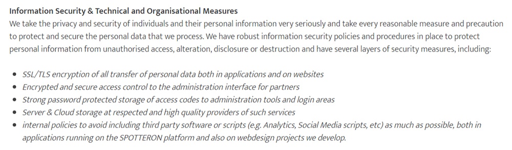 Spotterton GDPR Compliance Statement: Information Security and Technical and Organisational Measures section