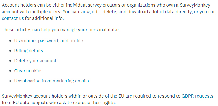 SurveyMonkey GDPR Compliance Statement: User rights and requests section