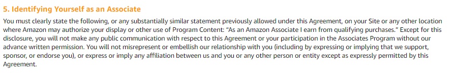 Amazon Associates Operating Agreement: Identifying Yourself as an Associate - disclaimers clause