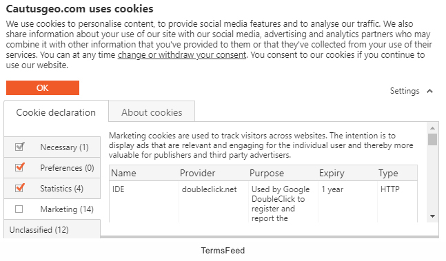 Cactus Geo cookie notice with consent and management options