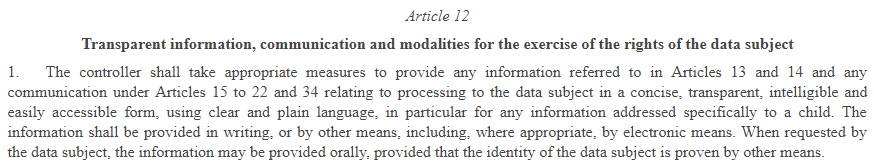 EUR-Lex GDPR Article 12 Section 1