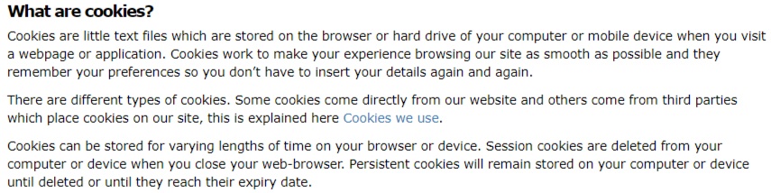 IKEA Privacy Policy: What are cookies clause