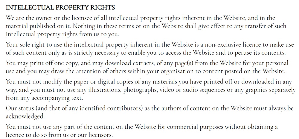 Lisa Eldridge Make Up Terms and Conditions: Intellectual Property Rights clause excerpt