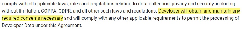 Crashlytics Terms of Service: Clause excerpt that requires consent to be obtained