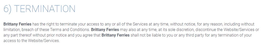 Brittany Ferries Terms and Conditions: Termination clause