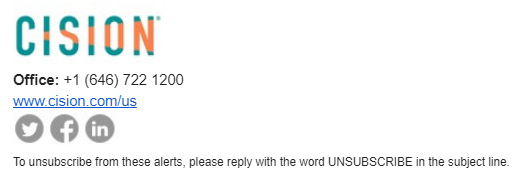 Cision email footer with no unsubscribe link - unsubscribe by replying with it in subject line