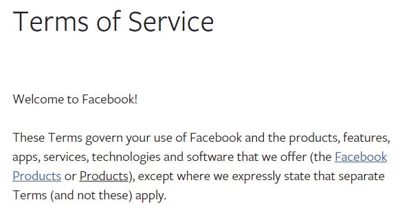 Facebook Terms of Service: Introduction paragraph