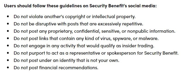 Security Benefit: Social media disclaimer guidelines