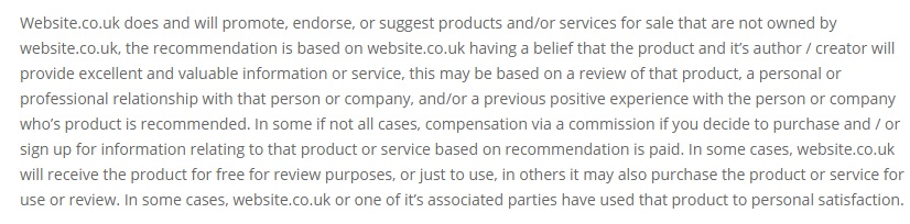 Website.co.uk: Affiliate disclaimer