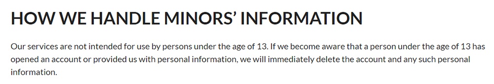 Edison Privacy Policy: Minors Information clause