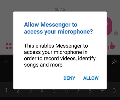 Facebook Messenger Android app: Permissions request to allow access to microphone