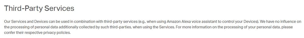 KasaSmart Privacy Policy: Third-Party Services clause
