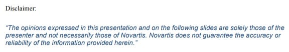 Novartis presentation: View expressed disclaimer