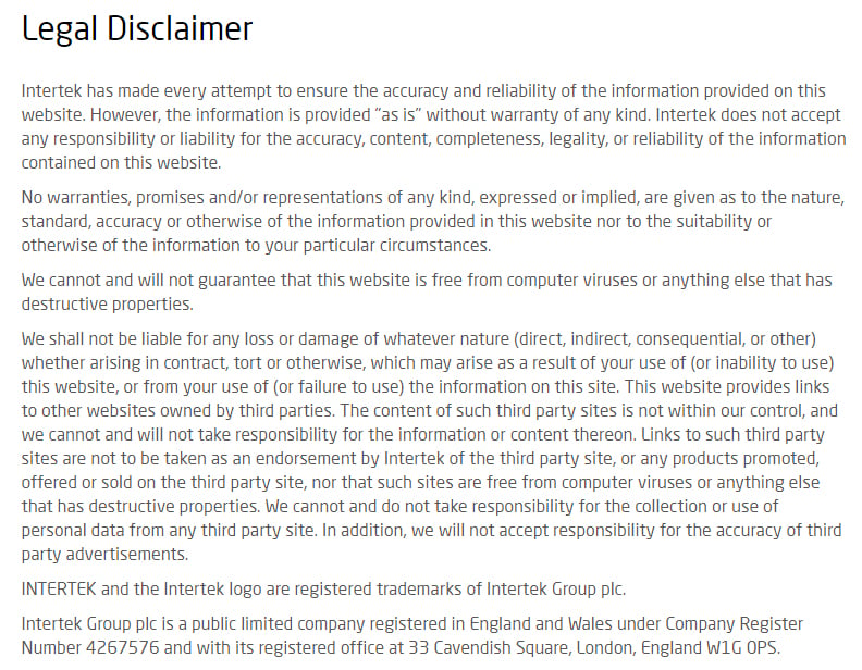 Intertek legal disclaimer