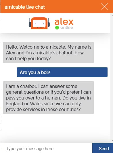 Amicable Alex chatbot disclosure example
