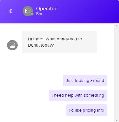 Screenshot of Donut website Bot chat box