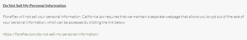 FloraFlex Privacy Policy: Do Not Sell My Personal Information clause