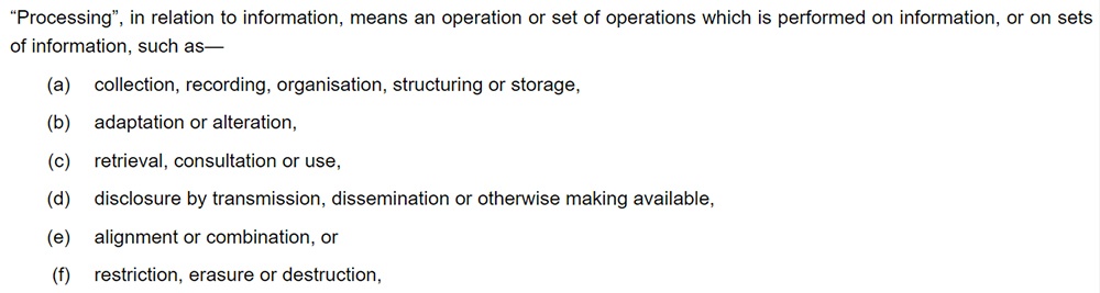 Legislation Gov UK: DPA 2018 definition of processing