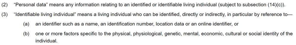 Legislation Gov UK - DPA 2018 definitions of personal data and identifiable living individual