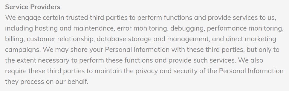 Lumen5 Privacy Policy: Service Providers clause