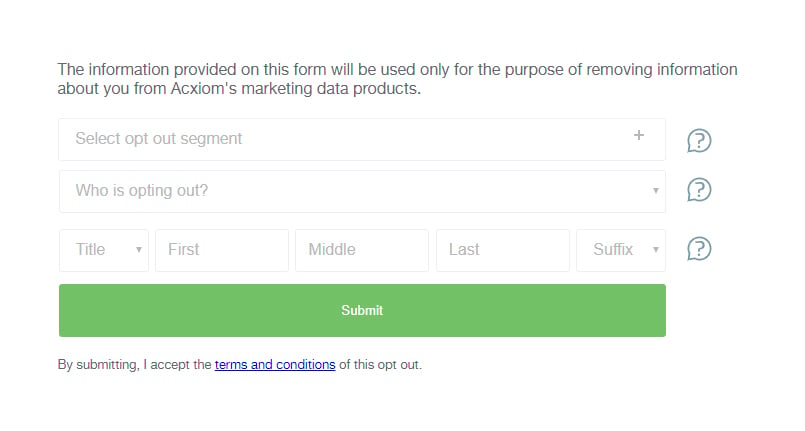 Acxiom Consumer Opt-Out Form screenshot