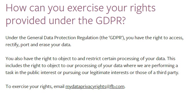 Facebook Data Policy: How to exercise your GDPR rights clause