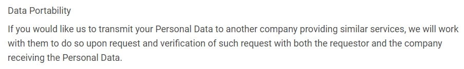 Contentstack Privacy Policy: Data Portability clause